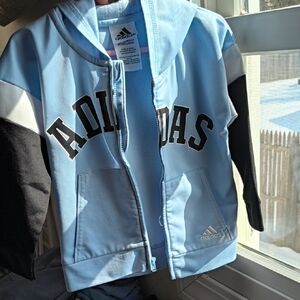 Adidas Sky Blue and Black Zip-Up Hoodie